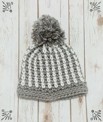 White and Gray Pom Pom Hat